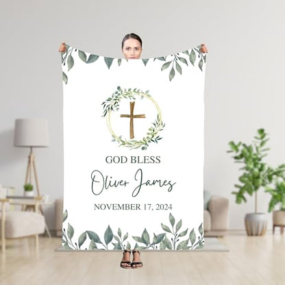 Girl Baptism Present from Godmother, Personalized God Bless Christian Blanket, Infant Christening Blanket, Baby Blessing Throw, Catholic Quilt with Cross, Communion Coverlet, Prayer Blankets - color: #Ver3