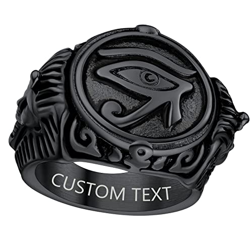 ChainsProMax Can Engrave Men Ancient Egyptian Eye of Ra Ankh Cross Ring, Size #7-#14, Stainless Steel/Gold Plated/Black (Send Gift Box) - color: Engrave-Eye of Ra-black