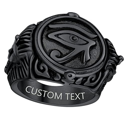 ChainsProMax Can Engrave Men Ancient Egyptian Eye of Ra Ankh Cross Ring, Size #7-#14, Stainless Steel/Gold Plated/Black (Send Gift Box) - color: Engrave-Eye of Ra-black