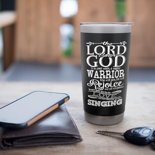 Bible Verse Shirt - Lord God Zephaniah 3:17 Christian Gift Stainless Steel Insulated Tumbler - color: Black