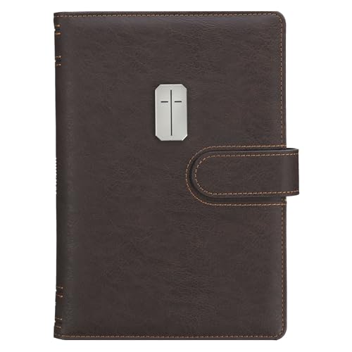 Christian Art Gifts Inspirational Magnetic Closure Journal w/Pen Holder, Man of God - 1 Tim. 6:11 Bible Verse, Dark Brown w/Cross Applique, Wide Ruled Notebook, 336 Lined Pages w/Scripture