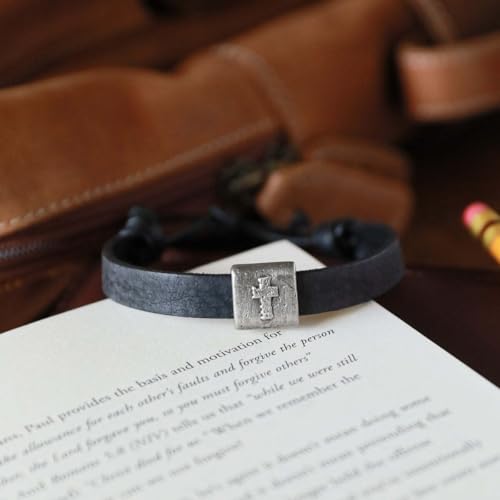 Equitable Brown/Black Leather Bracelet with Pewter Cross Bead Faith Jewelry - color: Black Leather