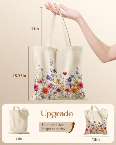 Miss Adola Canvas Tote Bag with Zipper for Women - color: Poppy Bouquet