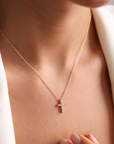14K Gold Cross Necklace for Women, Dainty Cross Pendant with moissanite,Luxurious Christian Religious Fine Jewelry, Lightweight Dainty 14K Gold Chain Necklace for Women，Versatile for All Occasions - color: Luxurious Cross Pendant Necklace