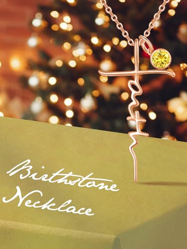Faith Necklace White/Rose/Gold Birthday Gifts for Wife Her - color: Rose Gold-11-November