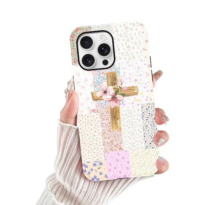 for iPhone 16 Pro 6.3'' Pink Flower Cross Christian Phone Case - color: Pink Flower Cross, size: iPhone 16 Pro