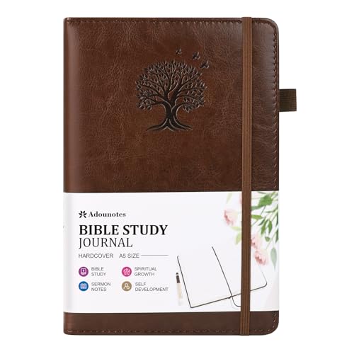 Leather Bible Study Journal Scripture Notebook - Christian Note Taking Kit with Guided Prompts - Inspirational Religious Gifts - Faith Based Stationery Accessories for Church, Small Group (Vintage Brown) - color: Vintage Brown