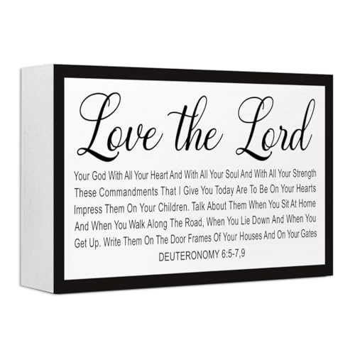 Love the Lord You God Christian Wood Box Sign Desk Decor,Deuteronomy 6:5-7,9 Bible Verse Wooden Block Sign for Home Farmhouse Bedroom Wall Shelf Tabletop Decor - style: Deuteronomy 6:5-7,9