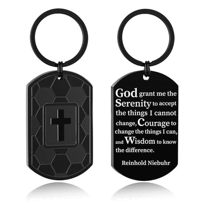 Football/Baseball/Soccer/Basketball Keychain for Men Sport Gifts for Men - color: Black, style: Soccer-serenity Prayer