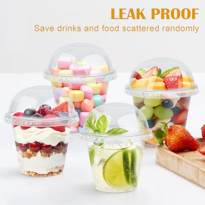 Lamosi 100 Pack 9 oz Clear Plastic Cups with Dome No Hole Lids - size: 100Pack-Dome Lids