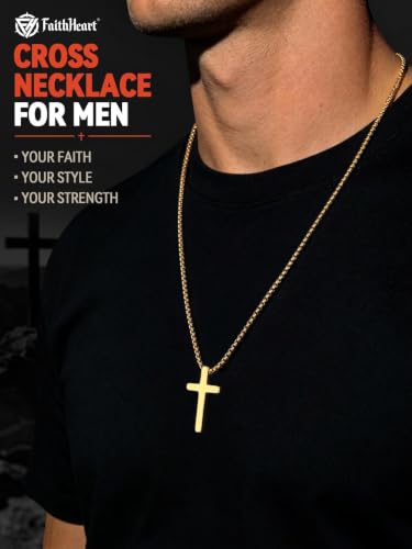 FaithHeart Cross Necklace for Men Waterproof Minimalist Fashion Jewelry - color: c. Gold, size: 24 inches, style: Small - 3cm Pendant