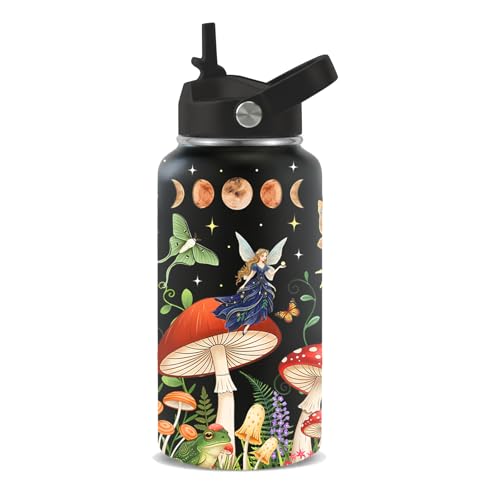 Mushroom Gift for Women, 26oz Water Bottle with Handle for Girl Friends - color: Mushroom-Black