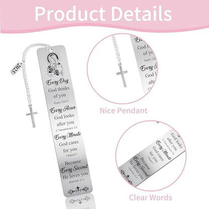 Virgin Mary Metal Bookmark, Catholic Book Mark with Cross Charm - style: Virgin Mary