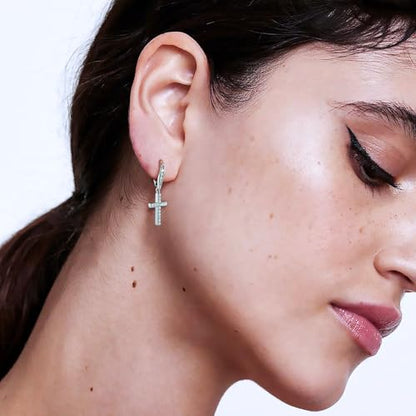 14K Gold Earring Cross Waterdrop Butterfly Heart Knot Earrings for Women Gold Silver Cross Leverback Drop Gold Silver Teardrop Hoop Dangle Earring White Gold Dangle Drop Earring - color: Silver-CZ Cross Leverback Earring