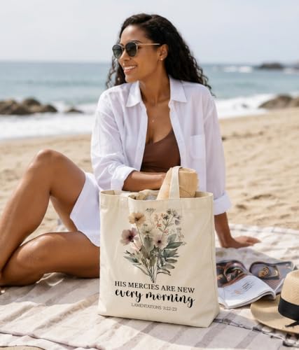 Christian Bible Verse Tote Bag for Women Faith Church - color: Mercies