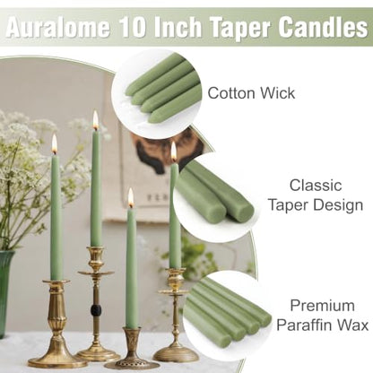 Sage Green Taper Candles - 10 Inch Dripless Smokeless Candlesticks 12 Pack Unscented Tapered Candle Paraffin Wax Long Slow Burning Tall Candle Sticks for Dinner St. Patrick's Day - color: 12-sage green, size: 12 Pcs