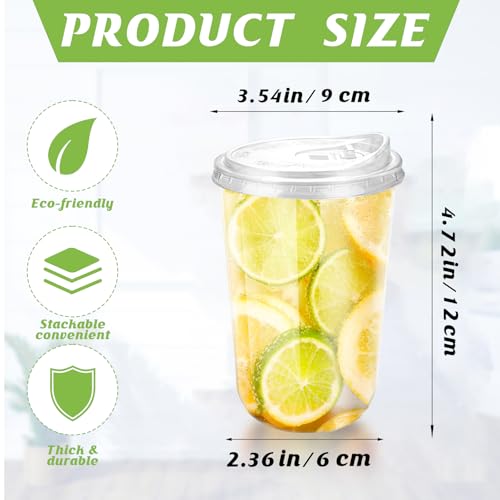 16oz Disposable Stemless Glasses With Strawless Sip Lids,PET Disposable Drinking Cups,Clear Plastic Wine Glasses for Parties Birthday,Wedding,Meeting,Christmas Party Supplies (50, Transparent)