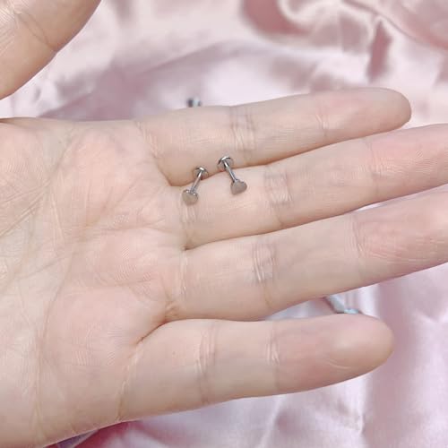 1 Pairs G23 Titanium 20G/18G/16G Press Fit Threadless Push Pop Top 4mm Flat Back Piercing Lip Stud Earring Labret Monroe Lip Ring Tragus Cartilage Bar Lehgth 6mm-12mm - color: 1 Pair Heart