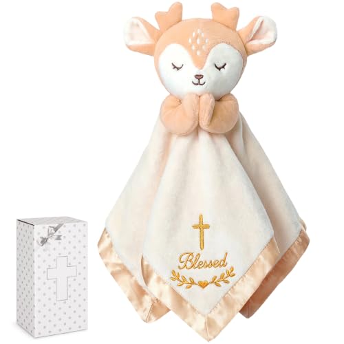Fawn Baptism Blanket, Loveys Baptism Gifts for Baby Boys Girls - color: Beige Fawn