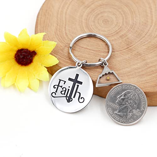 Uloveido Stainless Steel Faith Cross Keychain & Jesus Loves Me Christian Keyring Mustard Seed Charms Religious Jewelry - style: Faith Cross-triangle