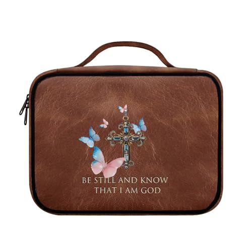 Bible Cover Church Carrying Book Case Polyester Bible Protective with Pen Slots and Zippered Pocket Customizable - color: Butterfly Cross