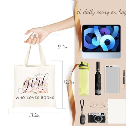 DHQH Canvas Book Tote Bag with Makeup Bag for Women, Book Lover Birthday Gifts, Aesthetic Book Tote Bag Reusable Bag for Librarian, Readers, Bookish Christmas Gifts - style: Books Baga