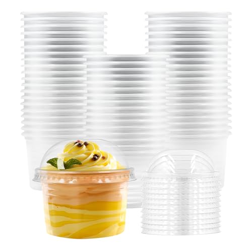 [100 Sets 5 oz] Clear Plastic Cups with Dome Lids,Disposable Plastic Drinking Cups,Parfait Cups for Cupcake/Ice Cream/Latte/Cold drinks - size: 5oz