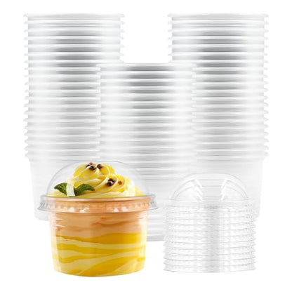 [100 Sets 5 oz] Clear Plastic Cups with Dome Lids,Disposable Plastic Drinking Cups,Parfait Cups for Cupcake/Ice Cream/Latte/Cold drinks - size: 5oz