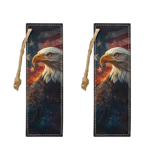 Leather 2 Pieces Bookmark for Men Women Book Lovers Ideal for Birthday Present, Eagle with Flag Leather Bookmarks for Women Teacher - color: Eagle With Flag-1