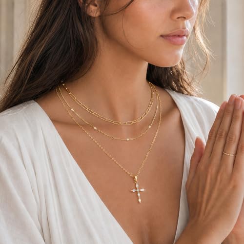 3pcs Gold Cross Necklace for Women, Layered Necklace - color: Gold 2