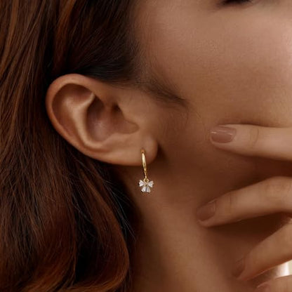 Dangle Earrings for Women, Dainty Huggie Hoop Dangle Earrings - color: Butterfly 01 Dangle Gold