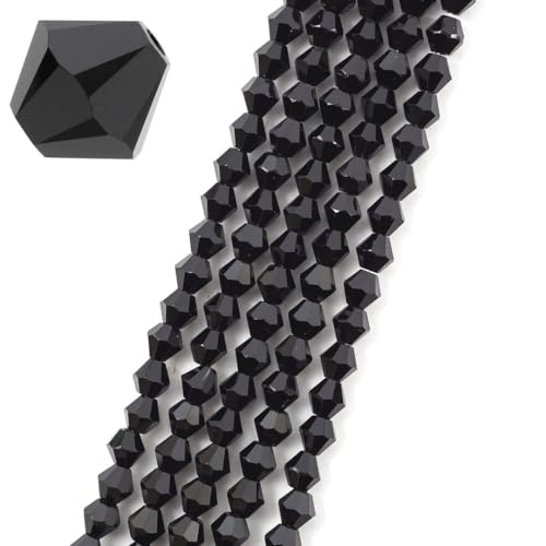 250pcs Czech 6mm (0.24 Inch) Faceted Bicone Crystal Glass Loose Beads Spacer Bulk Jet Black for DIY Craft Jewelry Making CCB623 - color: Jet Black, size: 6mm - 250pcs