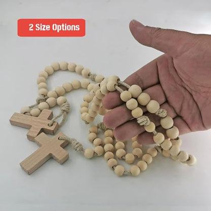 LYFOOHEART Handmade 100% Natural Wooden Rosary Beads Catholic Rosary for Pray Religious Rosary Decoration Gift for Mom, Girl, Grandmother… - size: Large Beads 0.48"
