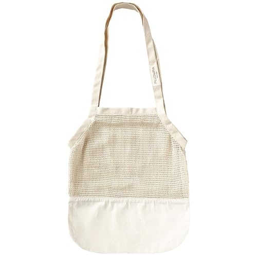 PILLOWPIA French Market Bag – Organic Cotton Tote, Handcrafted Adjustable Strap, Eco-Friendly 12-15" Farmers Market Carrier - color: Natural Modern