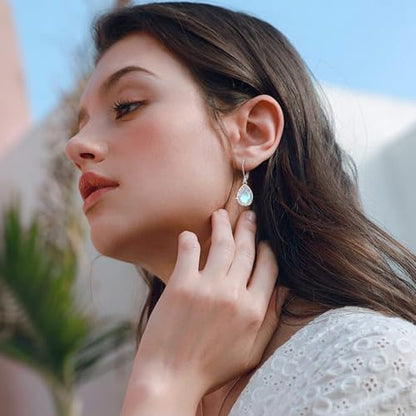 Vito Moonstone Turquoise Drop Earrings for Women, 925 Sterling Silver Hooks - style: Vine-Moonstone