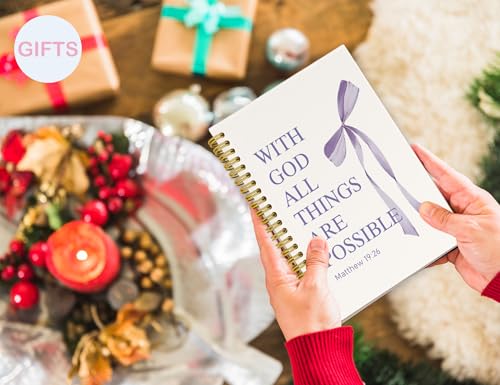 PurpleBible Journal for Women, A5 Spiral Christian Notebook & Study Supplies, Cute Hardcover Coquette Bow Diary with Scripture Matthew 19:26 for Church Notes, Prayer & Teen Girls.5.5 x 8.3 Inch - color: (Purple) Matthew 19:26