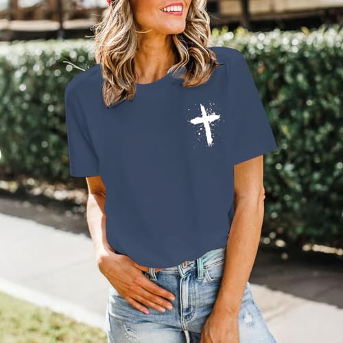 Christian Shirts for Women Psalms 91 Jesus Shirt Religious Faith God Tshirt Bible Verse Inspirational Tees Tops - color: Navy Blue, size: X-Large