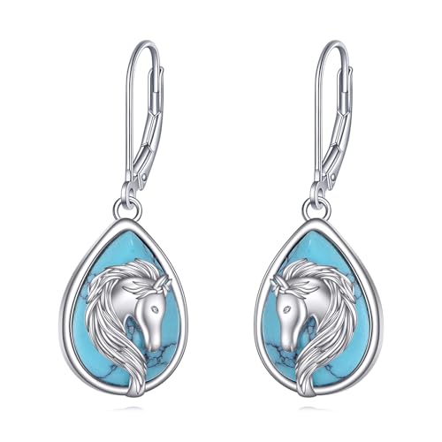 Crab/Mushroom/Lobster/Bat/Angler Fish/Tiger/Elephant/Jellyfish/Flamingo/Scorpion Earrings Dangling Sterling Silver Created Blue Opal Earrings Jewelry Gifts for Women Girls… - style: Horse