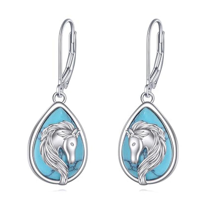 Crab/Mushroom/Lobster/Bat/Angler Fish/Tiger/Elephant/Jellyfish/Flamingo/Scorpion Earrings Dangling Sterling Silver Created Blue Opal Earrings Jewelry Gifts for Women Girls… - style: Horse