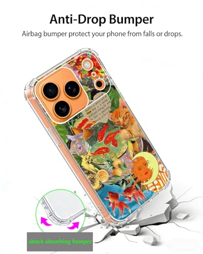 Orange Cat Goldfish Art Phone Case Compatible with iPhone 17 Pro Max, Hippie Funky Phone Cover for iPhone 17 Pro Max - color: Cat and Goldfish