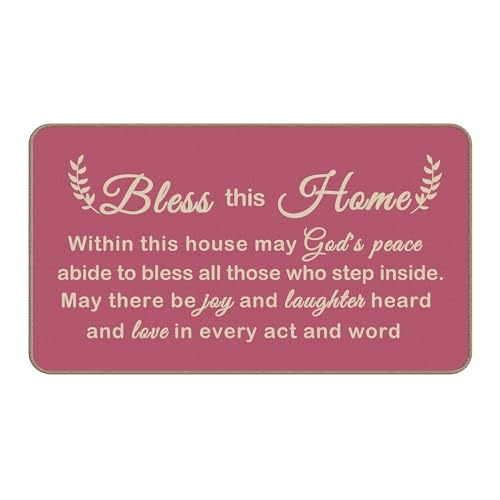 Bless This Home Decorative Indoor Outdoor Doormat,House Warming Gifts Front Door Mat 17x30 Inch Religious Decoration Welcome Mat - for Home Entrance, Outside Entry, Yard, Floor, Patio（Pink） - color: 17 Doormat 4