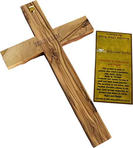 Holy Land Market Olive Wood Cross - Hand-Carved Wall Holy Land Wood Cross from Bethlehem, Olive Wood Crosses Collection - 10 in (Pack of 2) - size: 10"L x 9"W (Pack of 2)