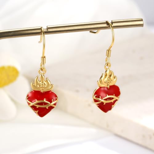 925 Sterling Silver Sacred Heart of Jesus Earrings Drop Earrings for Women