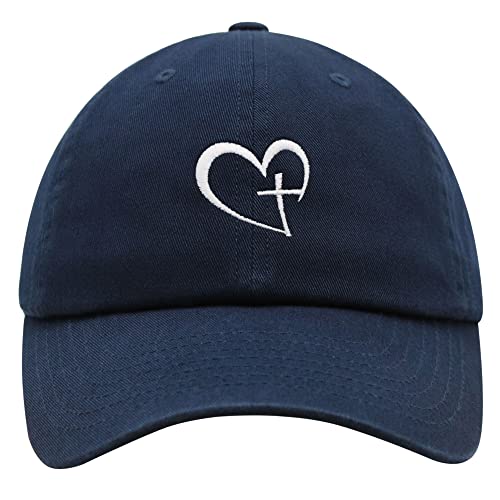 JPAK Heart and Cross Premium Dad Hat Embroidered Cotton Baseball Cap Christian Faith - color: Navy