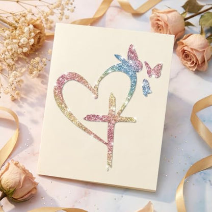 6pcs Cross Love Glitter DIY Stickers Sparkle Vinyl Decals, Waterproof Bling Heart Stickers for Phone, Laptop, Greeting Cards, Car, Gift Box, Wedding DIY Craft Decor DIY Craft Supplies