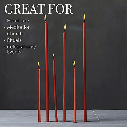 Danilovo Thin Taper Beeswax Candles - Honey-Scented, Decorative Candles Ideal for Birthday Decoration or Church Prayers - Red Drip Free, Tall & Smokeless Pack of 50 pcs, 7.3 x 0.24 inch - size: 7.3 in