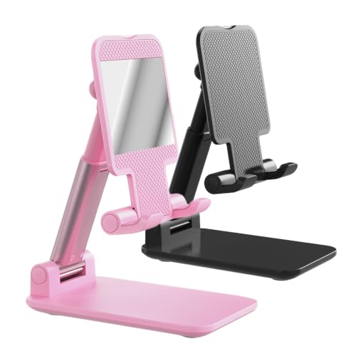 Phone Stand for Desk, Cell Phone Holder Cute Smart Cellphone Stand Foldable Stands Compatible with Under 8" Devices, Office Accessories - color: Black&Sakura Pink