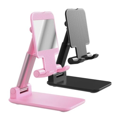 Phone Stand for Desk, Cell Phone Holder Cute Smart Cellphone Stand Foldable Stands Compatible with Under 8" Devices, Office Accessories - color: Black&Sakura Pink