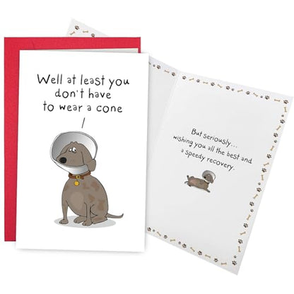 Ogeby Funny Get Well Soon Card for Man Woman, Humor Speedy Surgery Recovery Card for Friend Patient, At Least You Don't Have to Wear A Cone - color: #623
