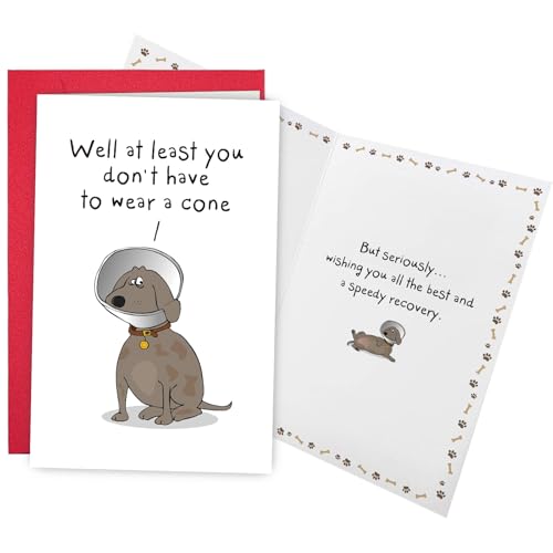 Ogeby Funny Get Well Soon Card for Man Woman, Humor Speedy Surgery Recovery Card for Friend Patient, At Least You Don't Have to Wear A Cone - color: #623